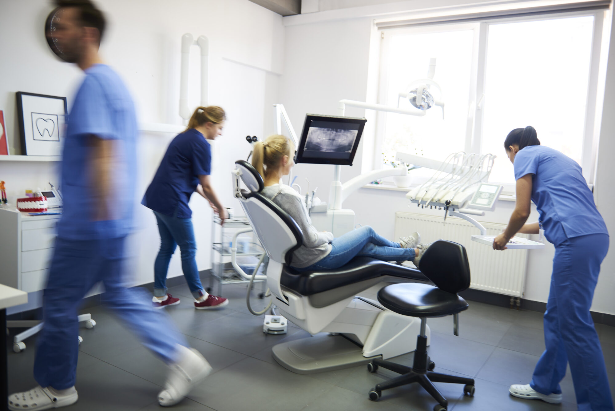 Busy dental office.